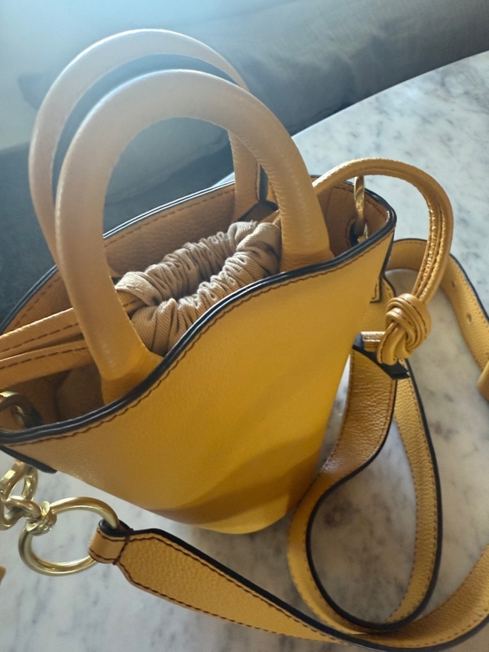 See By Chloé Yellow Mini Bucket Bag with Woven Charm - Picture 5 of 12